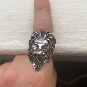 Mens Stainless Steel Lion Head Ring